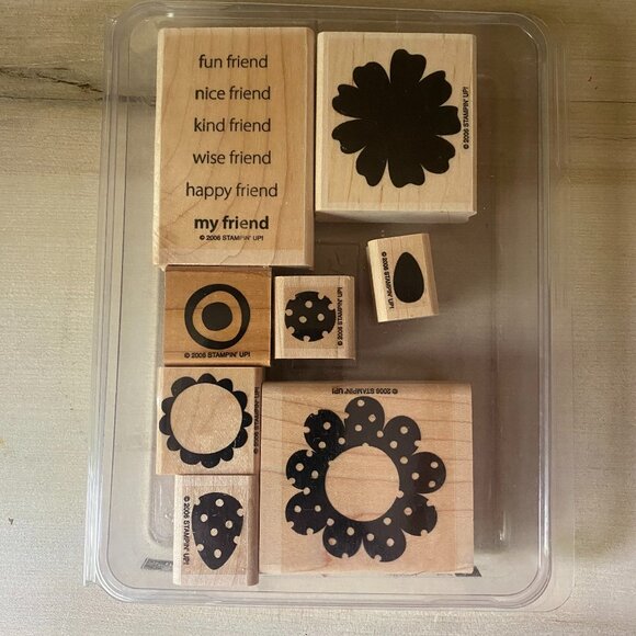 Stampin Up! Polka dot posies - 8 rubber stamps flower friendship bold 2 step - Picture 1 of 6